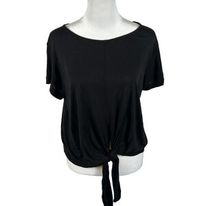 J Crew Women Black Short Sleeve Tie Front Blouse Top Medium Business Casual